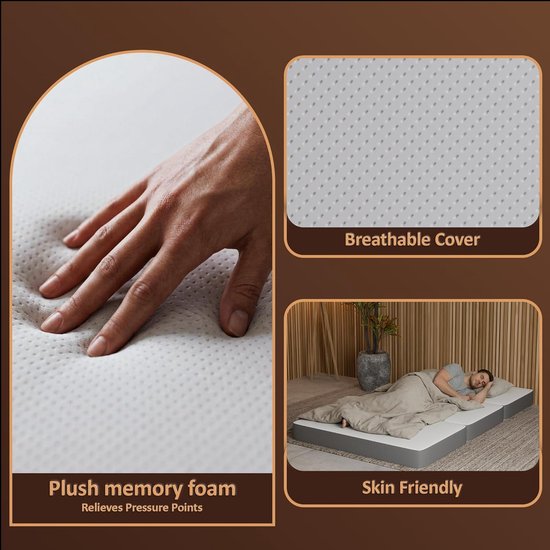 Opvouwbaar Matras - Drielaags Schuim - Tijdelijke Slaapplaats - Geïntegreerde Gel - 75 x 31 inch - Beige van Merkloos — afbeelding 2