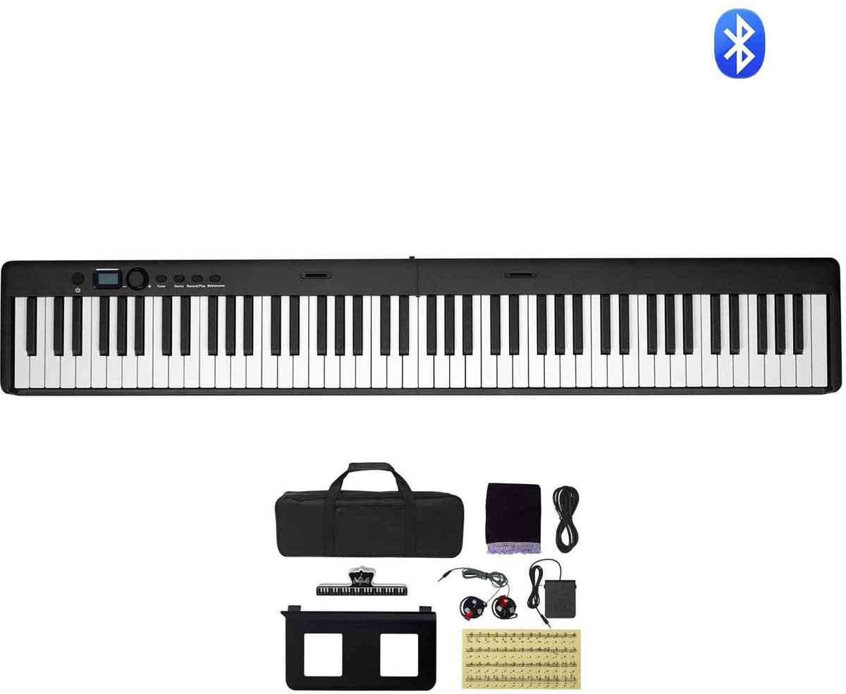 Casa Living Elektrische Piano - 88 Toetsen - Opvouwbaar Keyboard - Oplaadbaar - Met Bluetooth, MIDI en USB - 126CM - Zwart