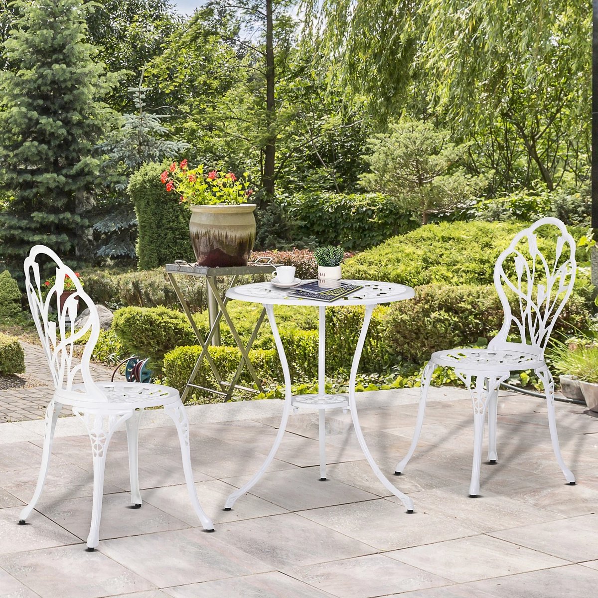 Tuinset - Tuinstoelen - Tuintafel - Buiten - Ronde Tafel - Balkon - Wit