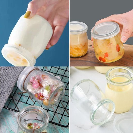 Set van 6 glazen yoghurtpotjes van 100ml met deksel, ideaal voor pudding, desserts en snacks — afbeelding 4