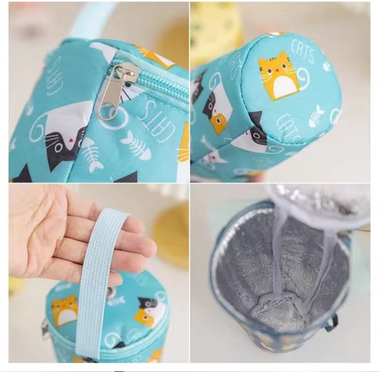 Geïsoleerde Flessentas voor Babyfles en Drinkfles – Thermische Fleshouder met Handvat – Waterdichte Bottle Bag – Voor Warm & Koud Drank – Katten Design Blauw — afbeelding 5