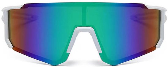 Zonnebril - Sport Zonnebril - Fietsbril - Sportbril - Grootframe Sport Zonnebril - Festival Zonnebrillen - Voor heren en dames - Wit - Paars/groen spiegelglas - Voor Fietsen, Hardlopen en Buitenactiviteiten - Geweldig Cadeau voor Vrouw & Man van Merkloos — afbeelding 3