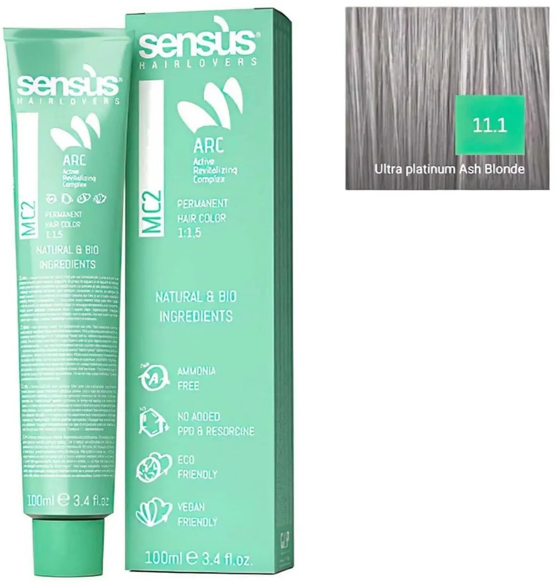 Vegan haarverf Sensus MC2 11.1 Ultra Platinum Asblond 100ml