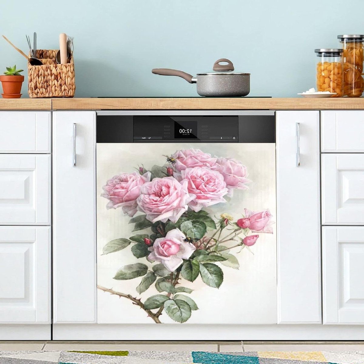 Vaatwasser Magneethoes - Decoratieve Sticker - Keuken Decoratie - Vintage Rozen Design - 6