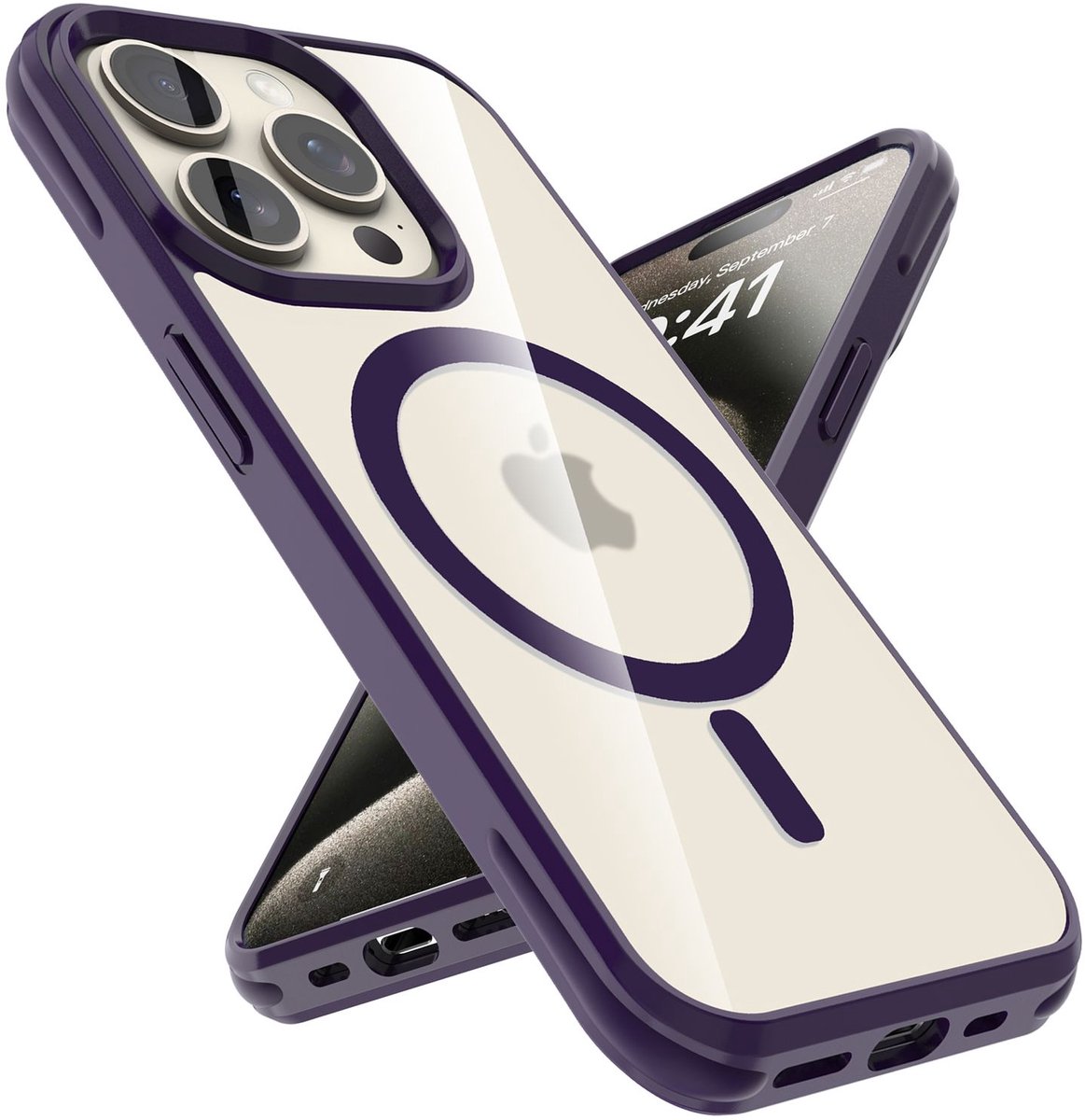 Hoesje geschikt voor iPhone 15 PRO in Donkerpaars Case geschikt voor Magsafe