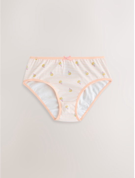 Lichtoranje slips met fijne witte streepjes en kleine ijshoorntjes-print, met oranje bies en strikje.