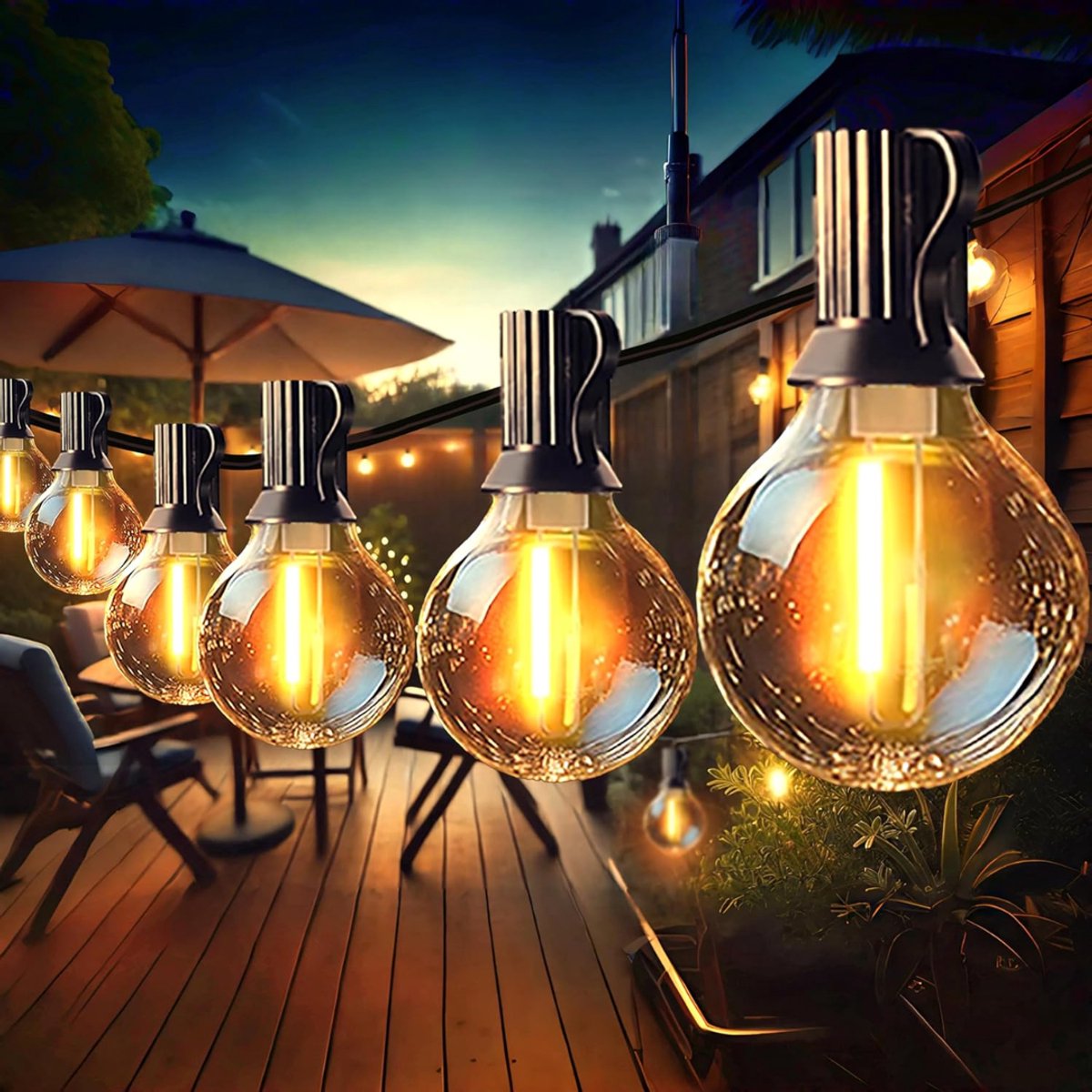 HEZIVO® Tuinverlichting Buiten Lichtsnoeren - Terrasverlichting LED 10m - Buitenverlichting Sfeer - Warm Licht - Waterdicht IP44