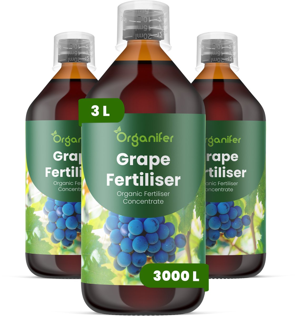 Vloeibare Meststof Voor Druiven 3X1 L Voor 3000 L - Npk 2-1-8 - Krachtige Rankgroei - Droogtetolerantie - Schilsterkte - Bevordert Consistente - Gezonde Groei Gedurende Lange Groeiseizoenen - Geschikt Voor Wijndruiven En Tafeldruiven - Organifer