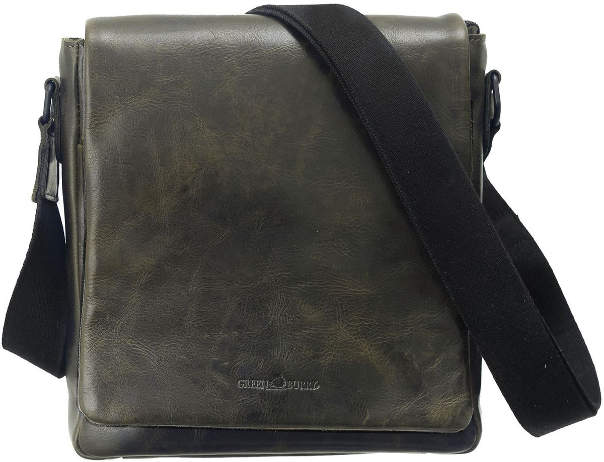 GREENBURRY Leren schoudertas Newport Crossover Bag British Green olijfgroen
