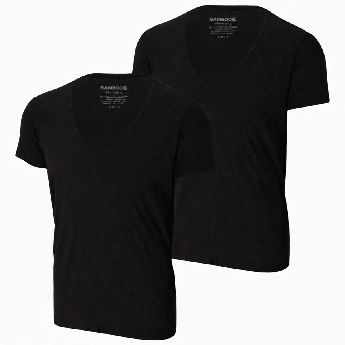 Bamboo Elements - T Shirt Heren - Diepe V Hals - Zwart - M - 2 Pack - Slim Fit - Bamboe Ondershirt