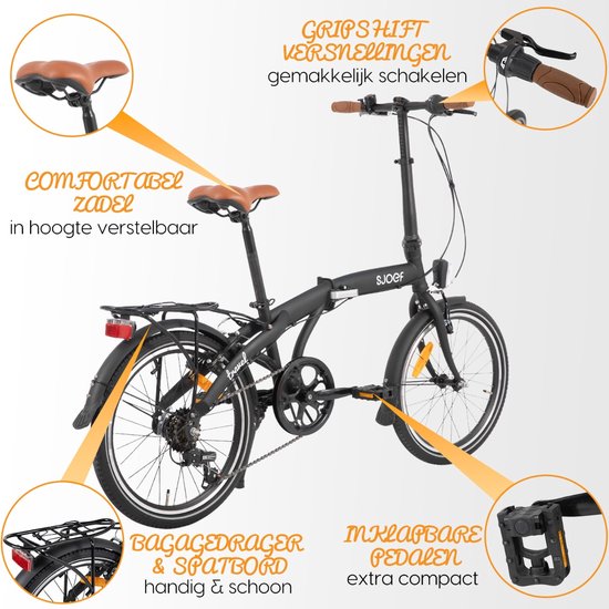 SJOEF Travel Vouwfiets 20 inch - 6 Shimano Versnellingen -Compact & Lichtgewicht - Mat Zwart van SJOEF — afbeelding 2