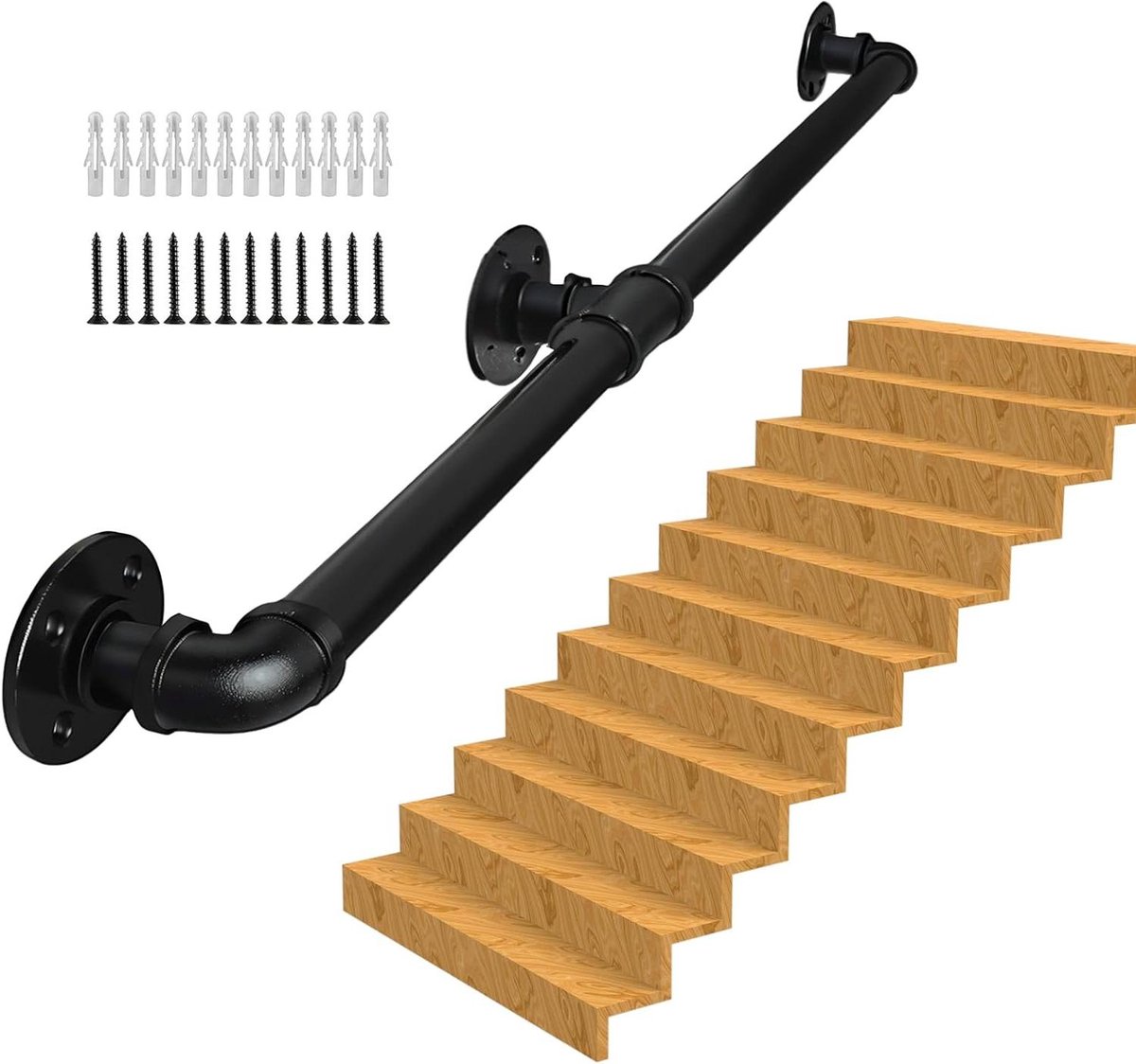 Trapleuning Set - Wandleuning Buis - Veilig Lopen - Industriële Stijl - 2 Meter - Zwart