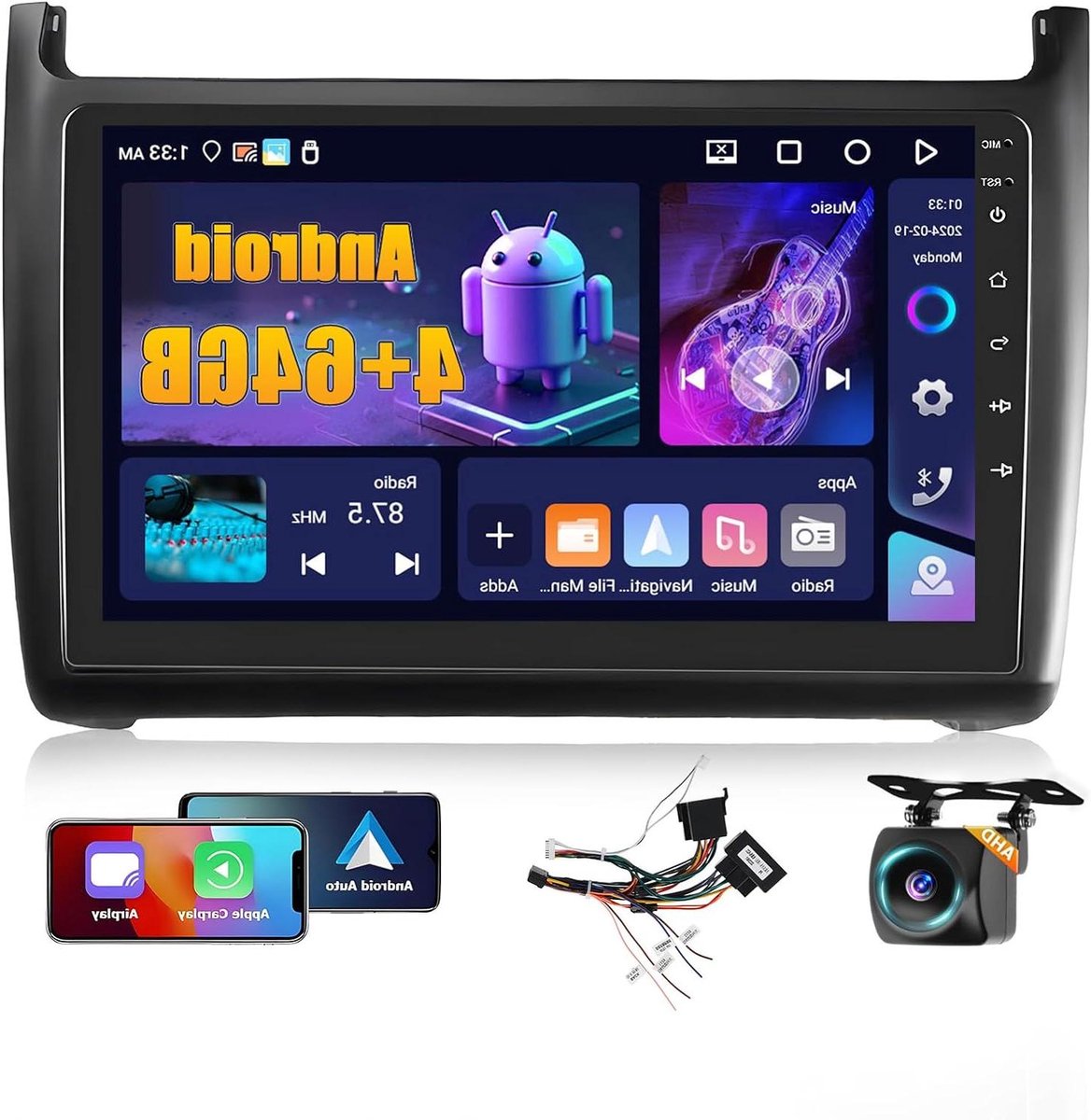 Autoradio - Auto Multimedia - Navigatie en Muziek - Android Carplay - 180 Watt - Zwart