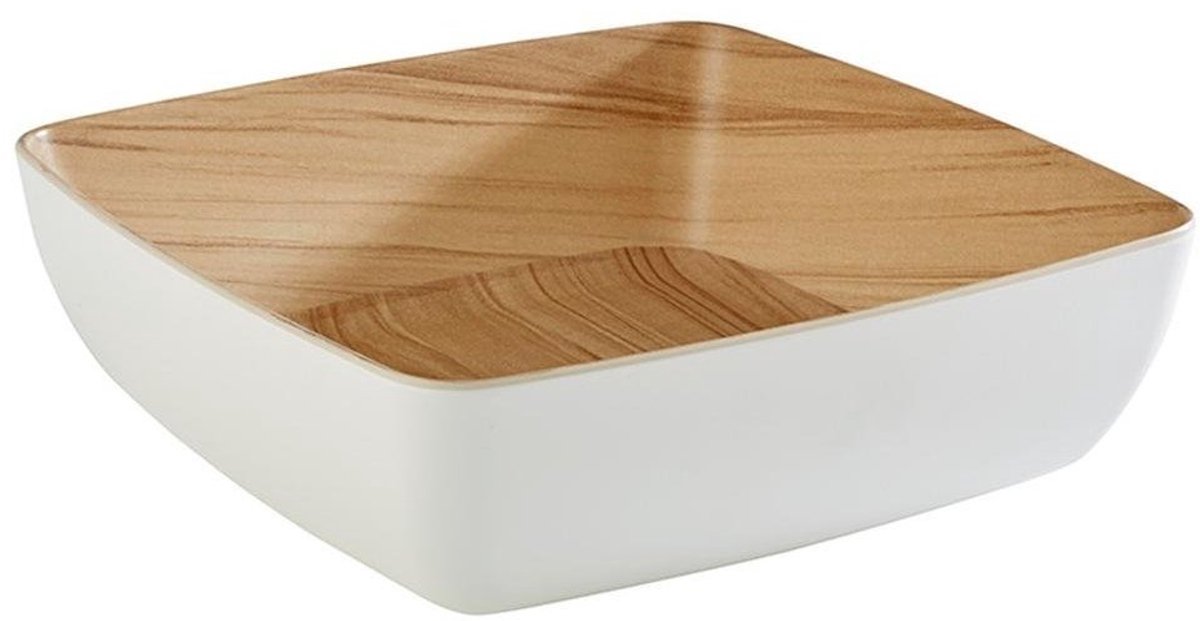 Melamine schaal "frida", 25x25xh7,5 cm, wit en hout-look, set van 2 stuks