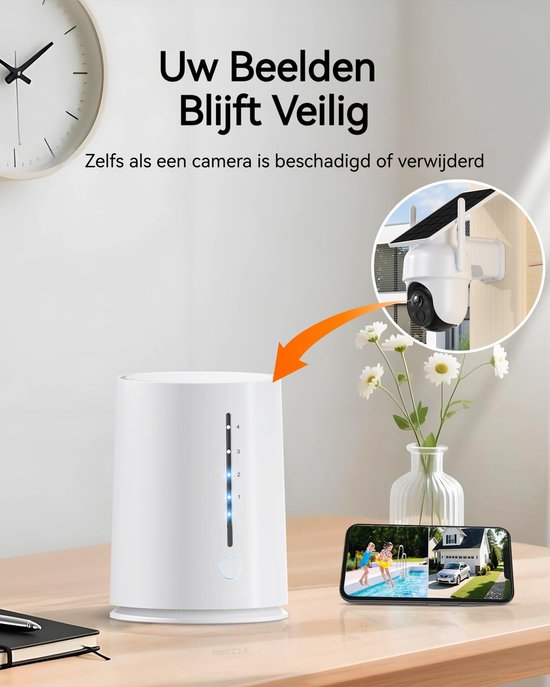 Draadloze Beveiligingscamera's op Zonne-energie voor Buiten - Geen Maandelijkse Kosten - 2K-Beveiligingscamerasysteem voor Thuis met 2 Camera's - Basisstation - Lokale Opslag - PIR-Bewegingsmeldingen en Kleurennachtzicht van Merkloos — afbeelding 4