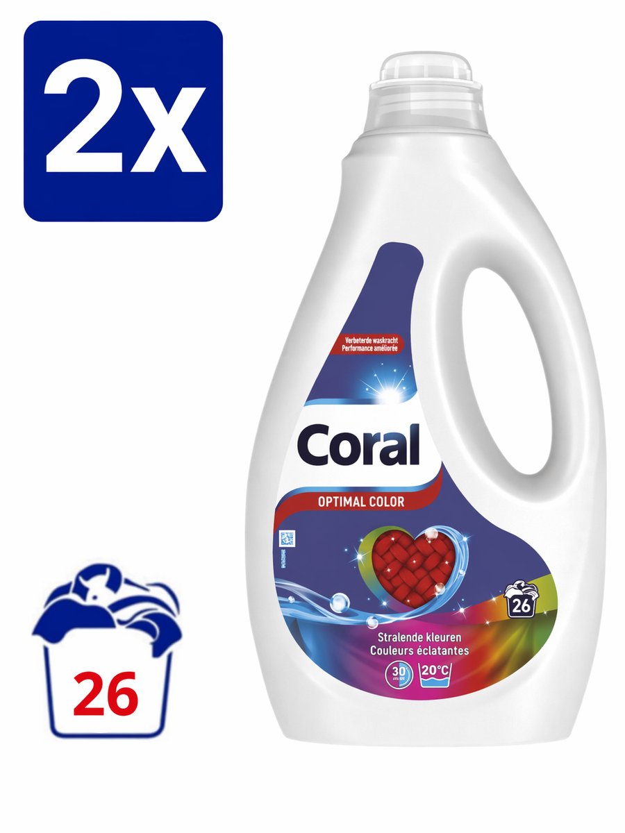 2 x Coral Vloeibaar Wasmiddel Optimal Color - 1.17 L (2x26 wasbeurten)