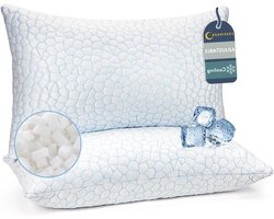Verstelbare Kussens - Traagschuim Kussens - Comfortabel Slapen - Verkoelend & Aanpasbaar - Queen Size 2 Stuks - Wit Blauw