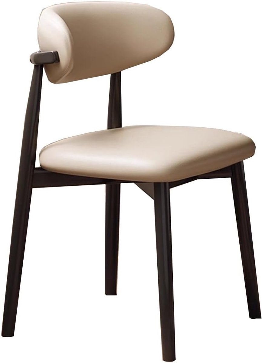 Luxe Landelijke Eetkamerstoelen Set van 2 met Gebogen Rugleuning, Armleuningen en Gestoffeerde PU Lederen Zitting – Vintage Dining Stoelen voor Eetkamer, Restaurant, Keuken en Woonkamer – Houten Poten, Ergonomisch Comfort – Beige