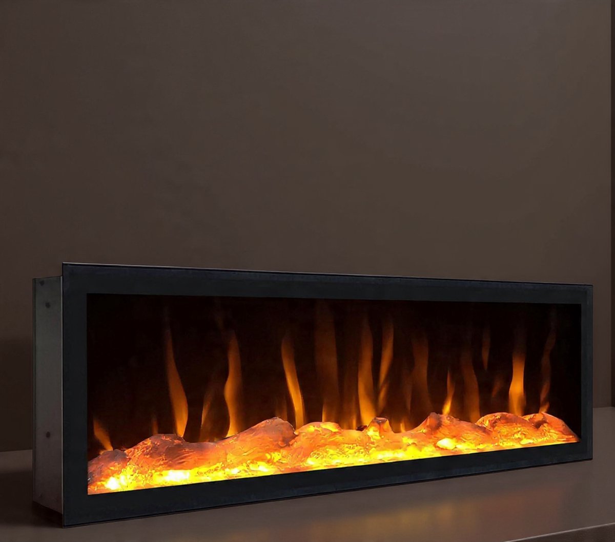 Hangend TV-Meubel met Elektrische Open Haard 368 cm Zwart, LED 3D Vlam Effect, Modulaire TV-Kast met Opbergruimte – Modern XXL Lowboard – Urbanhome
