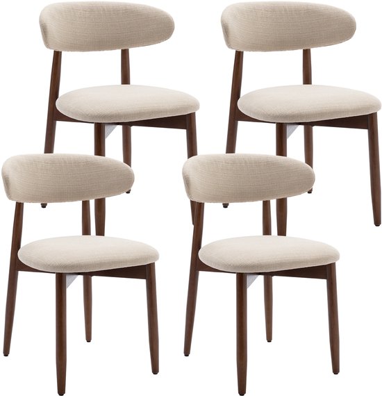 COLAMY Chaises de salle à manger en bois, lot de 4, chaises de cuisine modernes revêtues de tissu, style campagnard avec repose-pieds, beige