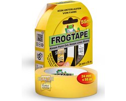 Frogtape Delicate Surface - Afplaktape / Schilderstape - Geel 24 mm x 55 m voor strakke lijnen zonder verfdoorloop - Geschikt voor alle verftypes binnen en buiten op ruwe of vochtige oppervlakken - Stevige papieren professionele kwaliteit