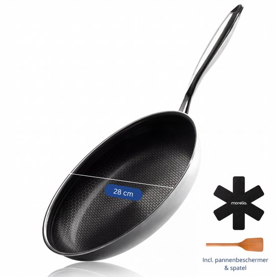 Morelia® Koekenpan 24 cm Inductie en Gas - Incl Spatel - PFAS Vrij - Keramische Anti aanbaklaag - Oven en Vaatwasserbestendig - Beige