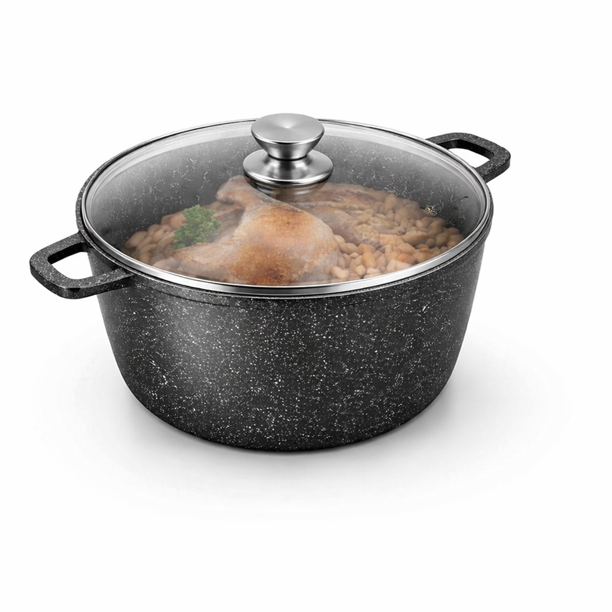 Kadirelli Kookpan 24 cm – Zwart – Met Glazen Deksel en RVS Handvat – Geschikt voor Alle Warmtebronnen