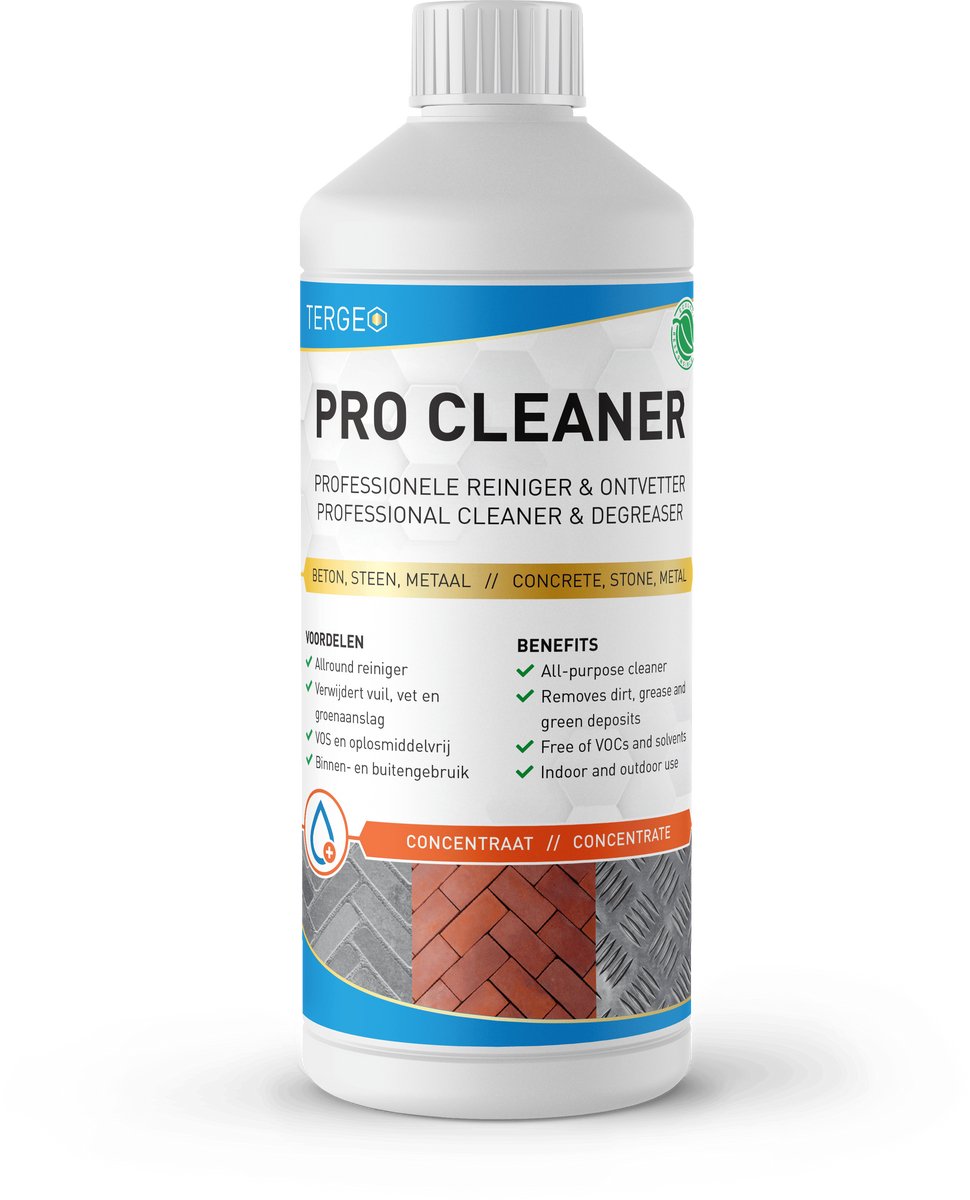 Tergeo Pro Cleaner 1L | Krachtige Terrasreiniger & Gevelreiniger - Tuintegels Reinigen, Betonreiniger & Dakpannen Reinigen - Krachtige Allesreiniger & Professionele Ontvetter - 1L concentraat tot 100m²