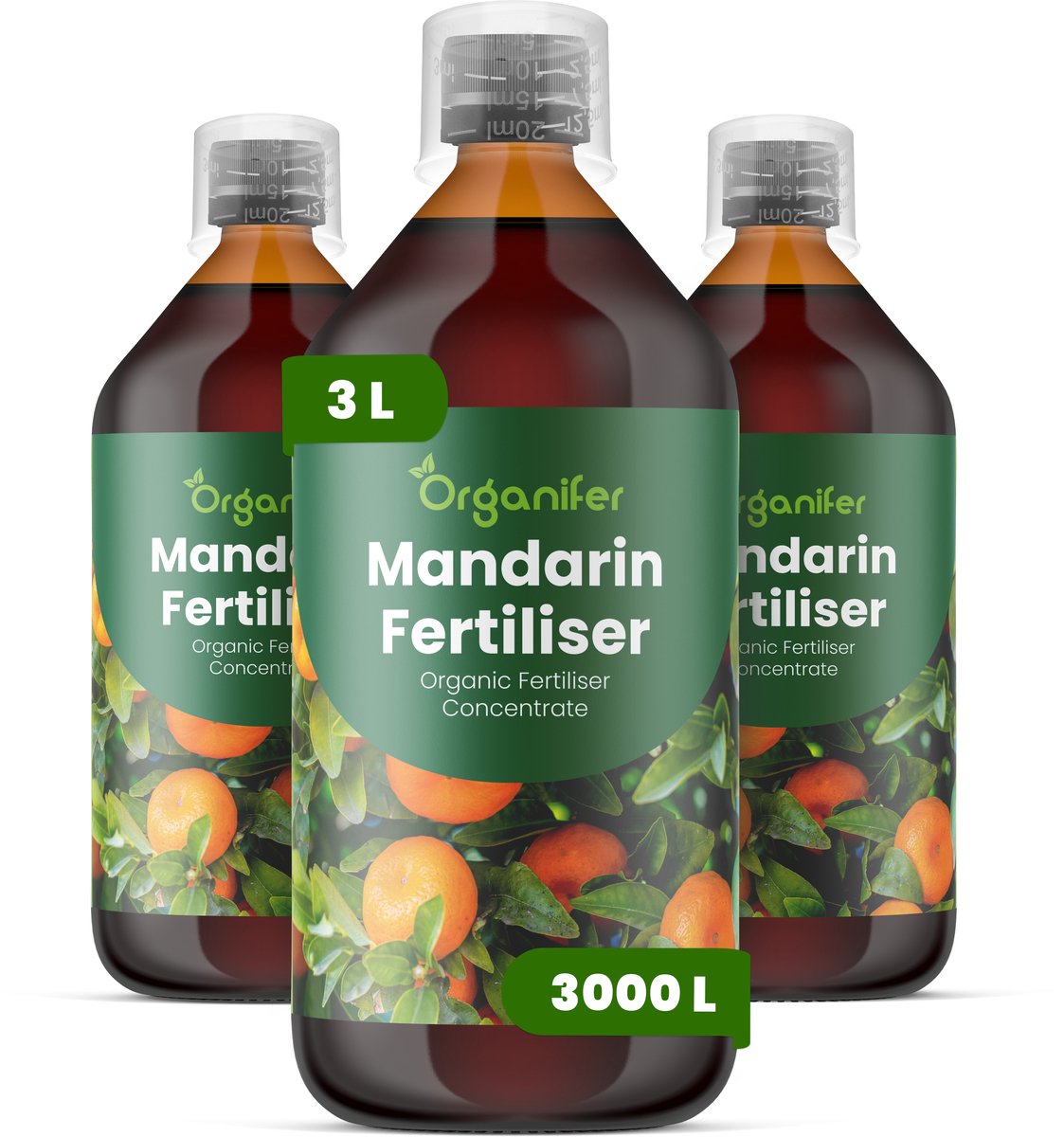 Vloeibare Meststof Voor Mandarijnboom 3X1 L Voor 3000 L - Npk 2-1-8 - Ondersteunt Krachtige Kroonontwikkeling En Evenwichtige Boomgroei - Verbetert De Bloei - Vruchtzetting En De Zoetheid Van Mandarijnen - Organifer