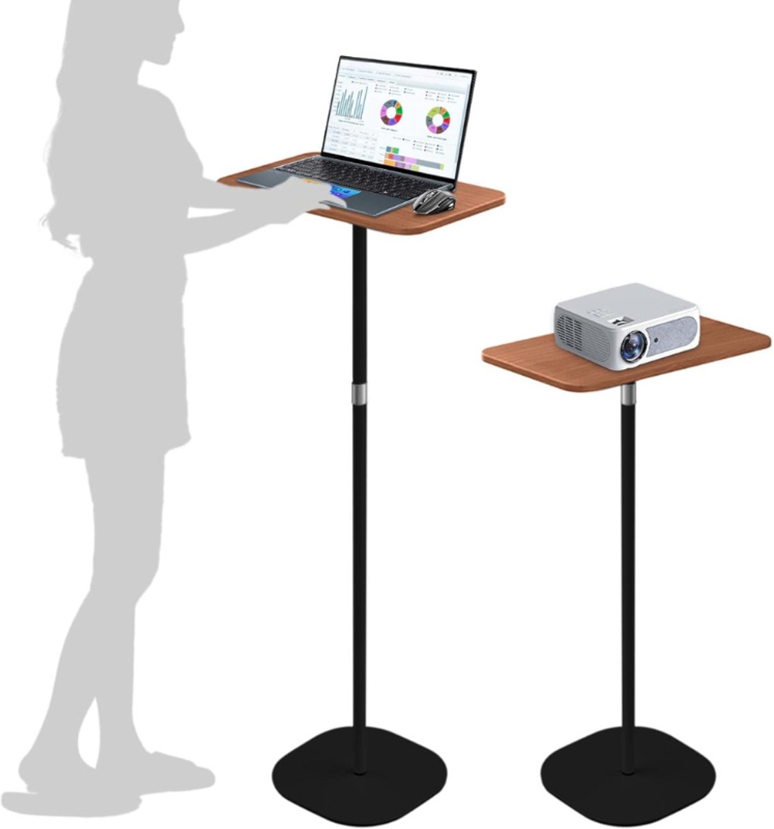 Verstelbaar sta bureau (46-120 cm) computertafel zwart, verstelbaar mobiel sta bureau voor laptop, projector, kantoor, studie, werk, laptoptafel