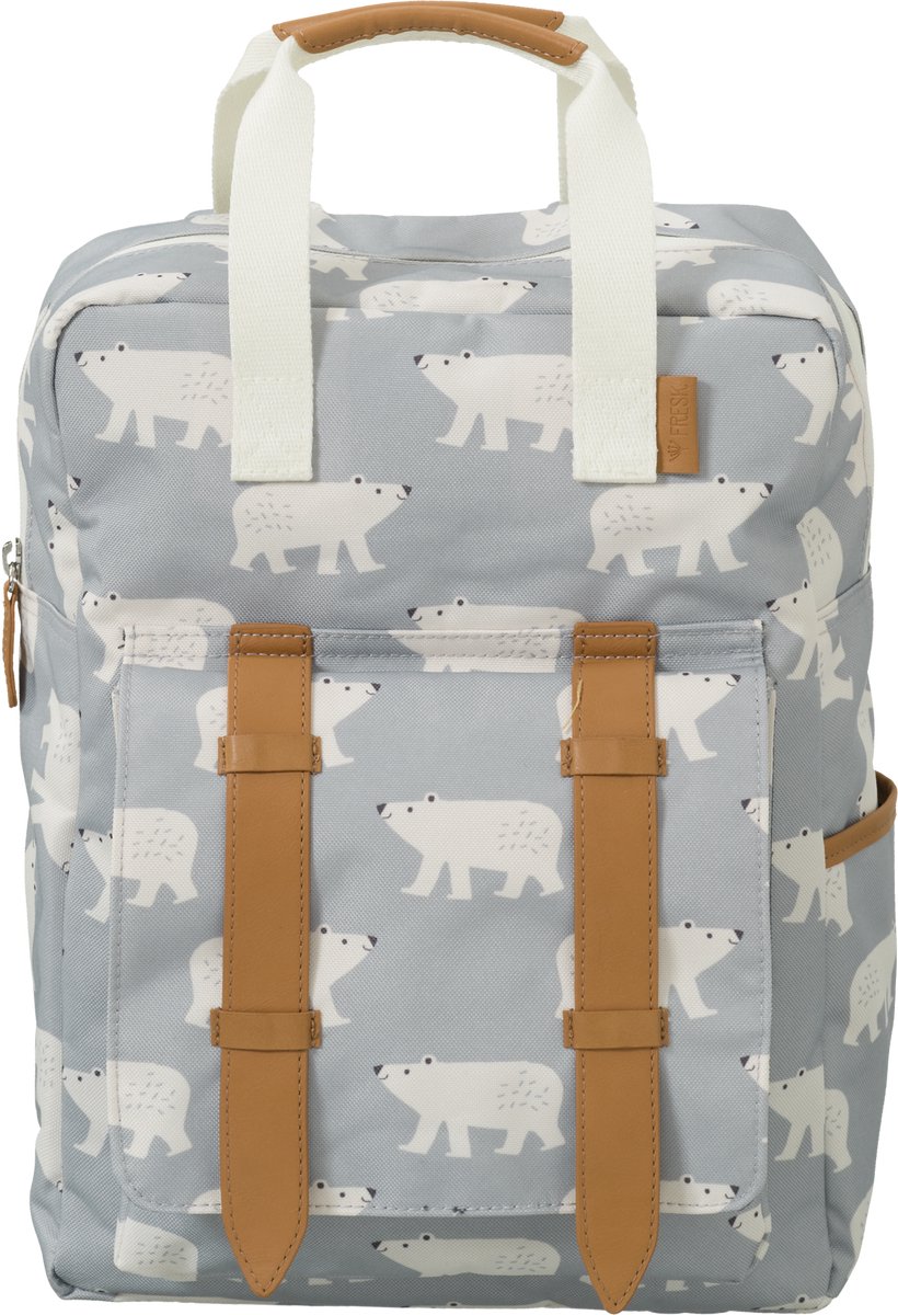 Fresk Grote Rugzak voor kinderen 5-7 jaar - 9,3 L - Schooltas Kind Unisex - Verstelbare Schouderbanden - Waterafstotende Rugtas - Lichtgrijs - Polar Bear