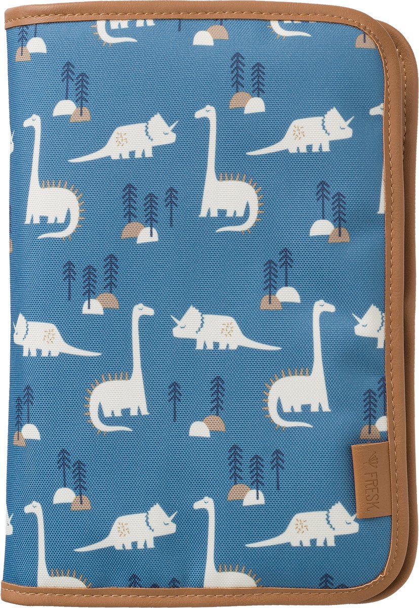 Fresk Luieretui Jongens – Verschoonmatje voor Onderweg - Waterafstotend - Opbergvak voor Natte Doekjes - Afsluitbare Luiertas - Blauw - Dino