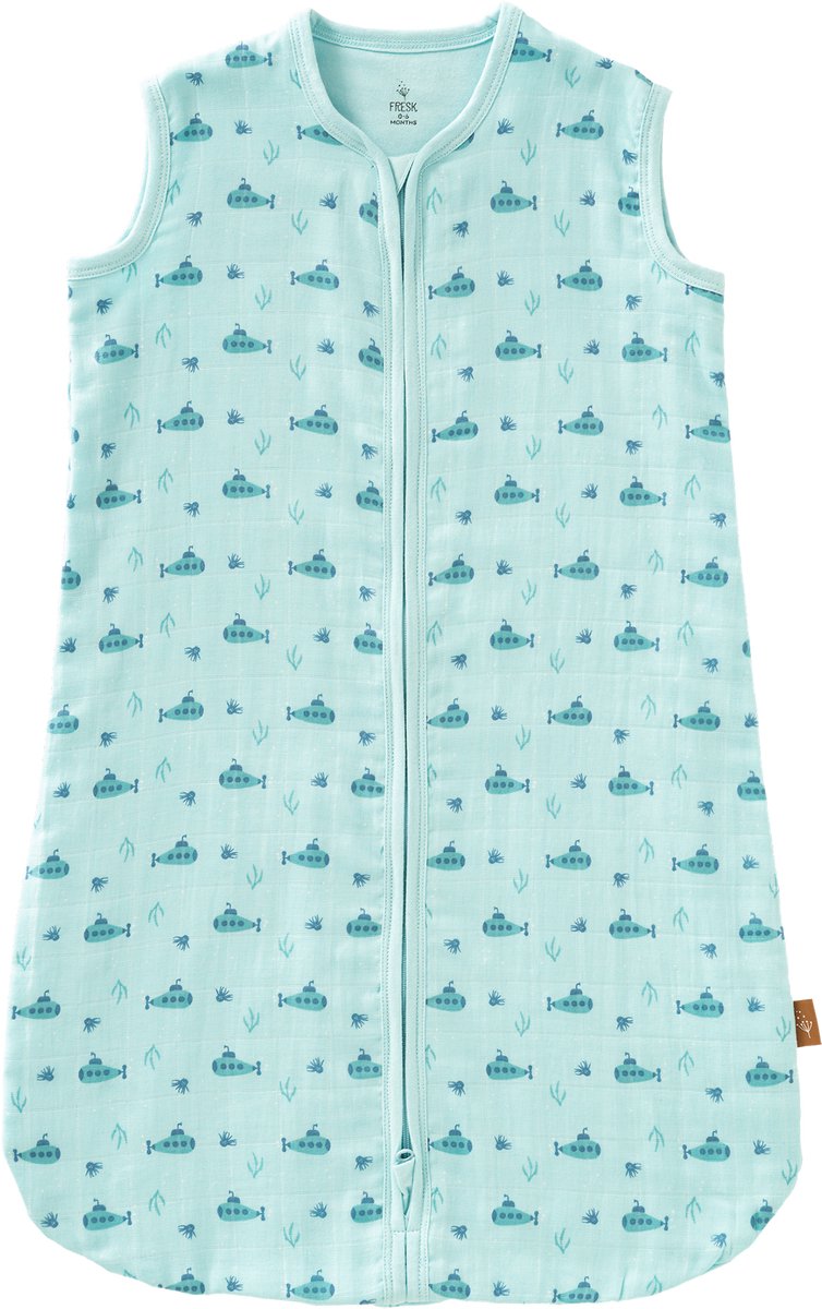 Fresk Zomerslaapzak 0-6 m – Mousseline Zomerslaapzak – 1.1 TOG – Slaapdeken - Blauw - Submarine