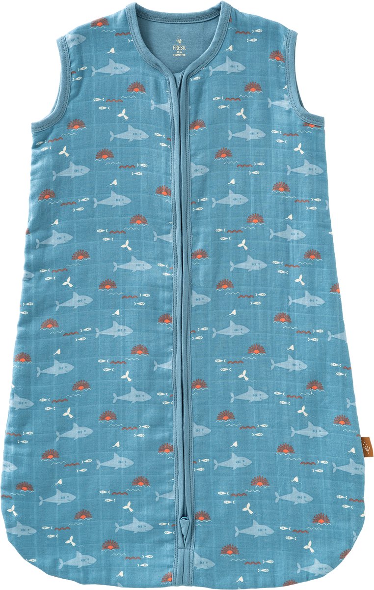Fresk Zomerslaapzak 18-36 m – Mousseline Zomerslaapzak – 1.1 TOG – Slaapdeken - Blauw - Shark