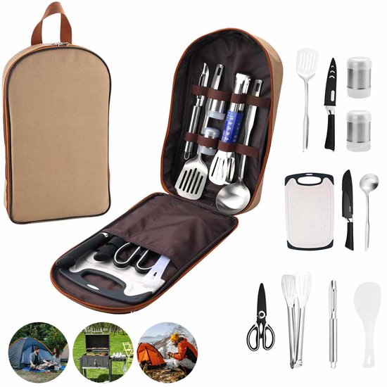 Meedeer Camping Kookgerei Set-Campingaccessoires-11-delige kookgerei-noodzakelijke accessoires voor camping-reisorganizer-campingset voor reizen-picknick-barbecues-feestjes
