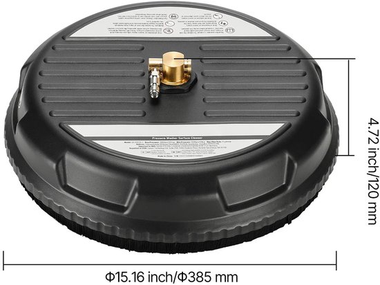 Archi Hogedrukreiniger - Oppervlaktereiniger - 15 Inch - 4000 PSI - RVS/PE Behuizing - Met 4 Wielen - 1/4 Snelkoppeling - Voor Terras, Oprit & Beton van Merkloos	 — afbeelding 2