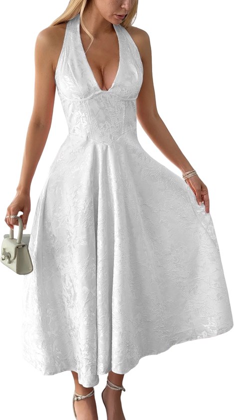 Elegante Witte Halter Jurk - Casual Chique