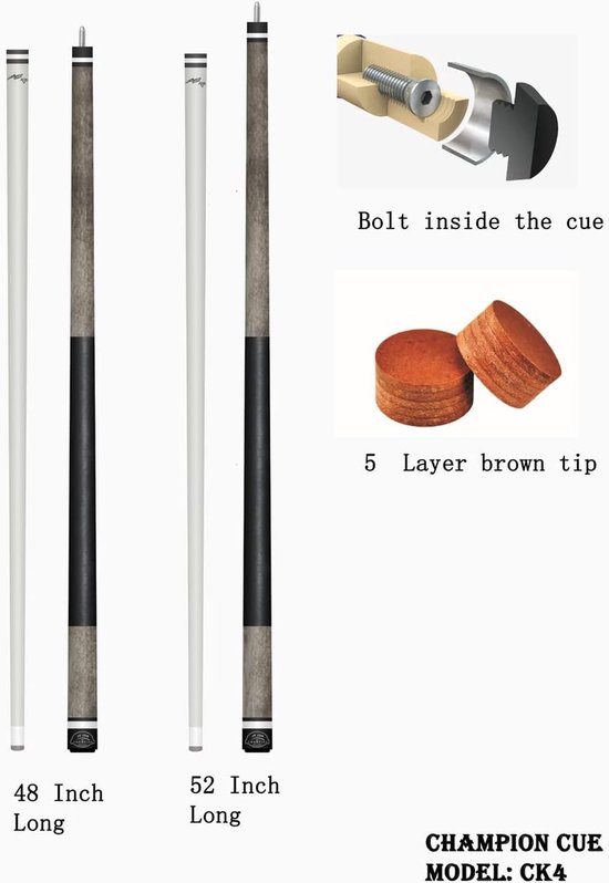 Biljart Keu Junior - Pool Keu - Biljart Spelen - Esdoorn Hout - 42-52 inch - Paars Bruin Zwart Grijs — afbeelding 2