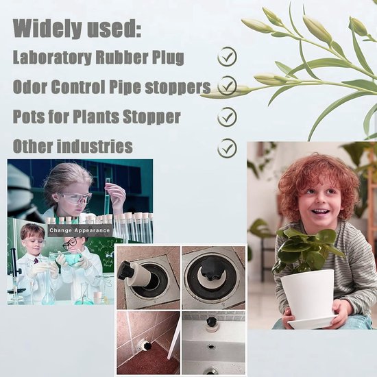 Rubberen Taps Toelopende Plug - Reageerbuis Stopper - Laboratorium Afdichting - Stevige Rubberen Constructie - 14-19 mm - Zwart van Merkloos — afbeelding 2