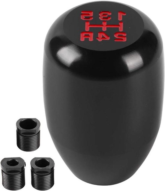 Versnellingspookknop Metaal - Schakelpookknop Handmatig - Auto Interieur Upgraden - 5 Versnellingen Universeel - 3 Adapters (8/10/12mm) - Rood Zwart — afbeelding 2