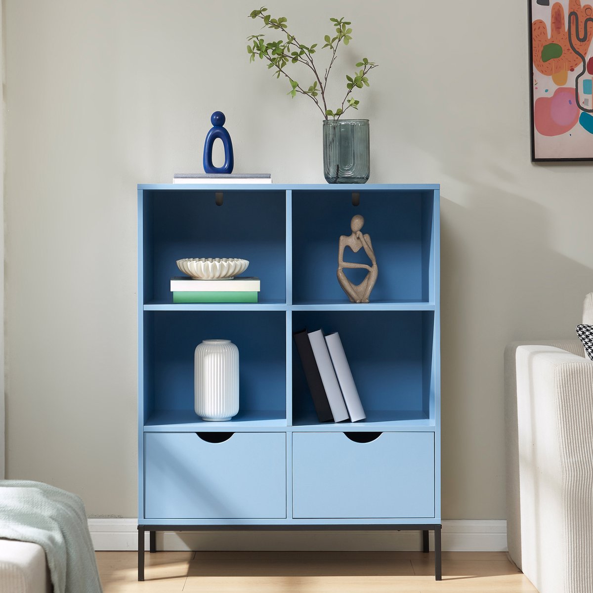 en.casa Boekenkast Colwyn 105x80x40 cm blauw en zwart [en.casa]