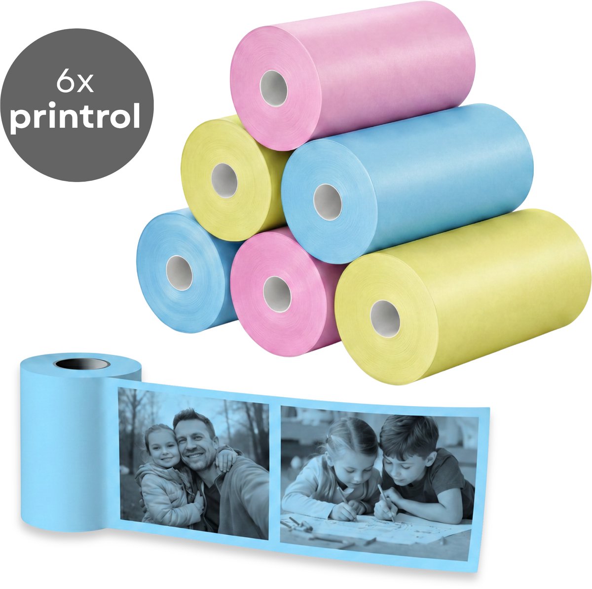 TinyPlay 6x Papierrollen voor kindercamera en Mini Pocket Printer (57 x 30 mm) - Papier - Printpapier - Printrollen - Navulverpakking - Thermisch Papier - 3x kleur