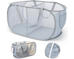 Opvouwbare Wasmand Met 2 Vakken – Inklapbaar En Stevig – Met Handig Opbergvakje – Ruimtebesparend – 58,4x36,1x36,1 Cm – Grijs