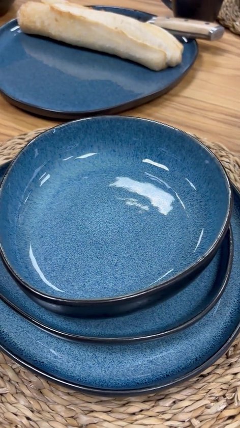 Moritz & Moritz ORGANIC Serviesset 12 Persoons - 36-delig Servies Set met Dinerbord, Dessertbord, Soepbord en Ontbijtkom - Blauw