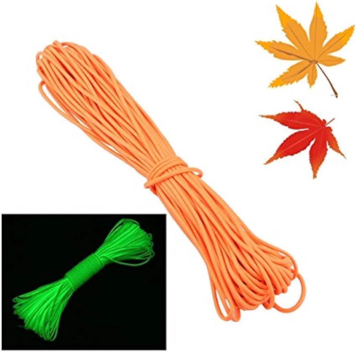 Luminous Glow in the Dark Paracord - 9 Strand Parachute Cord voor Outdoor Activiteiten, 25FT, Oranje