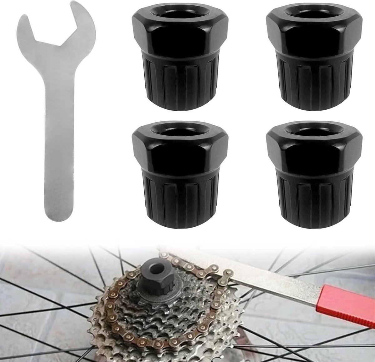 Set van 4 Fietscassette Gereedschap voor het Verwijderen van Cassette en Vrijloop met Sleutel - Ideaal voor Mountainbikes en Fietsonderhoud