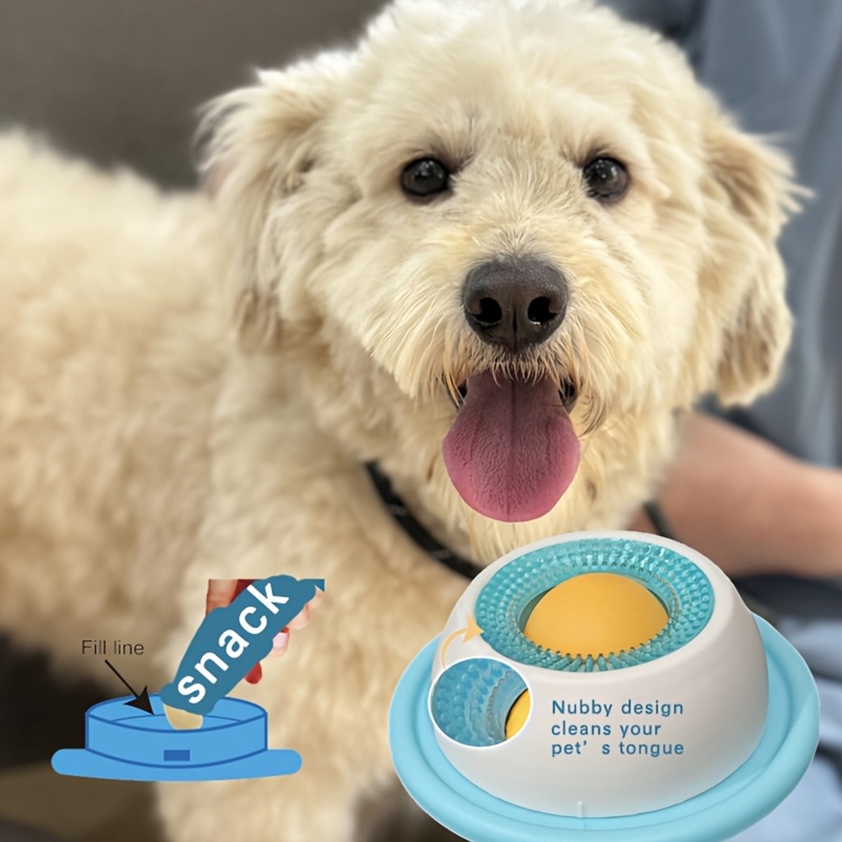 Hondenbakspeelgoed, likkom voor honden, PP nat voer, lick pad met zuignap, puzzelspeelgoed voor verveling, kleine en middelgrote honden - Blauwe, 1 stuks
