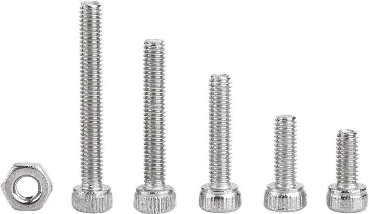 Complete Set van 210 Stuks M2.5 Zeskant Schroeven en Moeren in RVS Assortiment met Diverse Lengtes 6-30mm