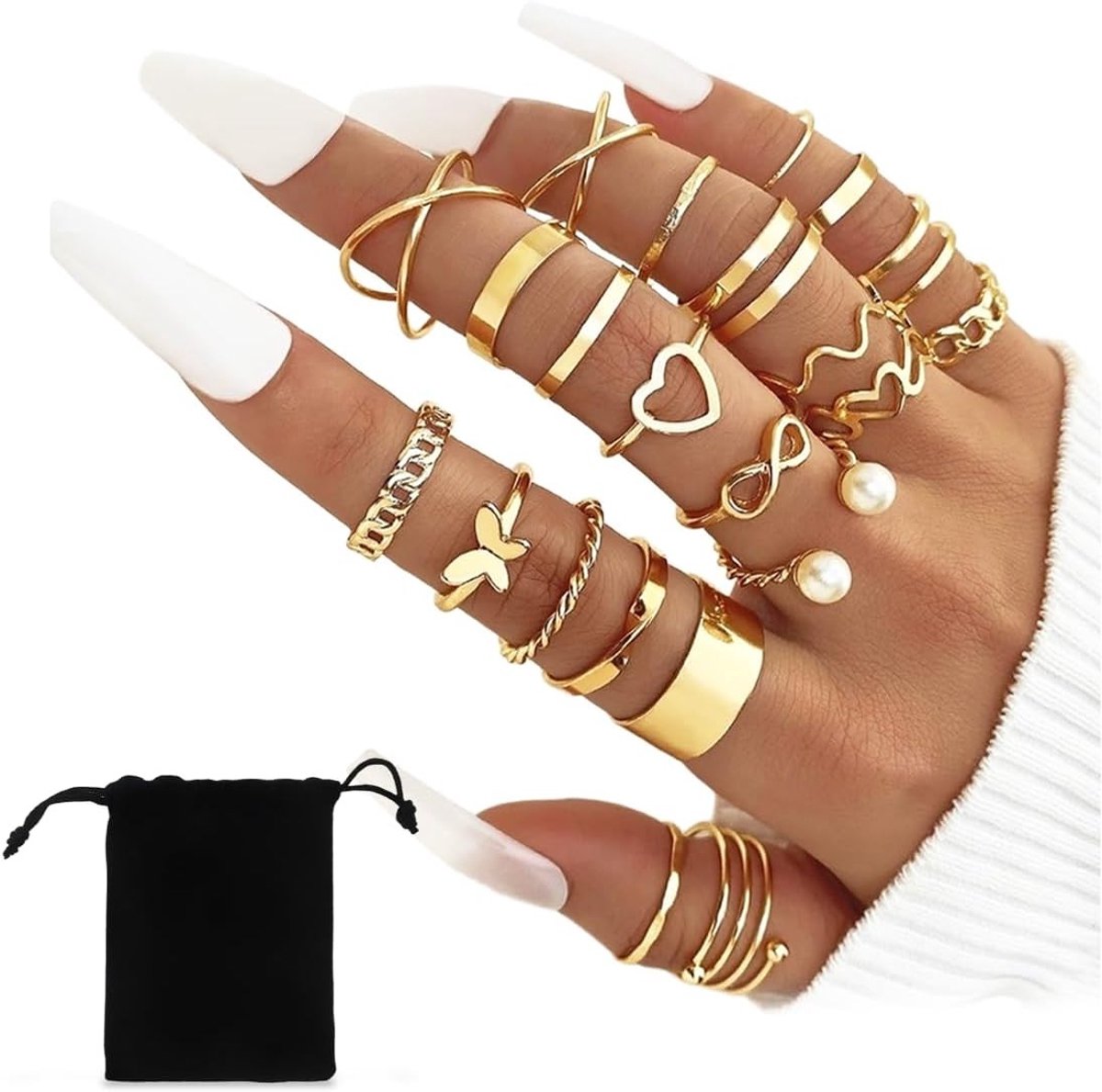 Multi-stackable ring set met verstelbare open knoop voor unieke en trendy sieraden