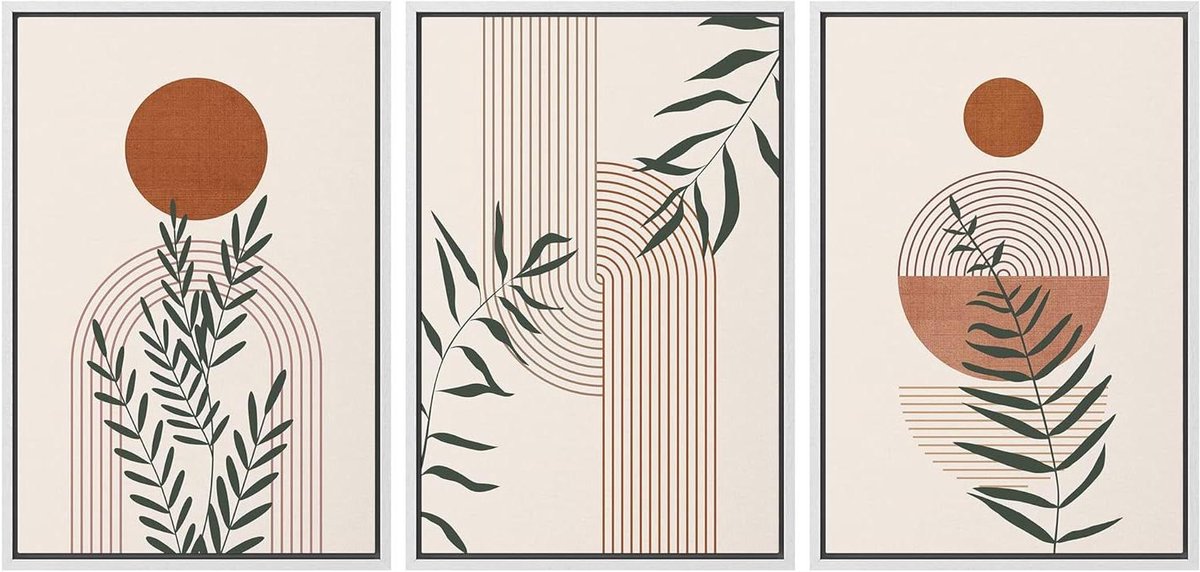Canvas Muurkunst Set - Ingelijste Prints - Woonkamer Decoreren - Geometrisch Bos Landschap - 3x 16"x24" - Meerdere Kleuren